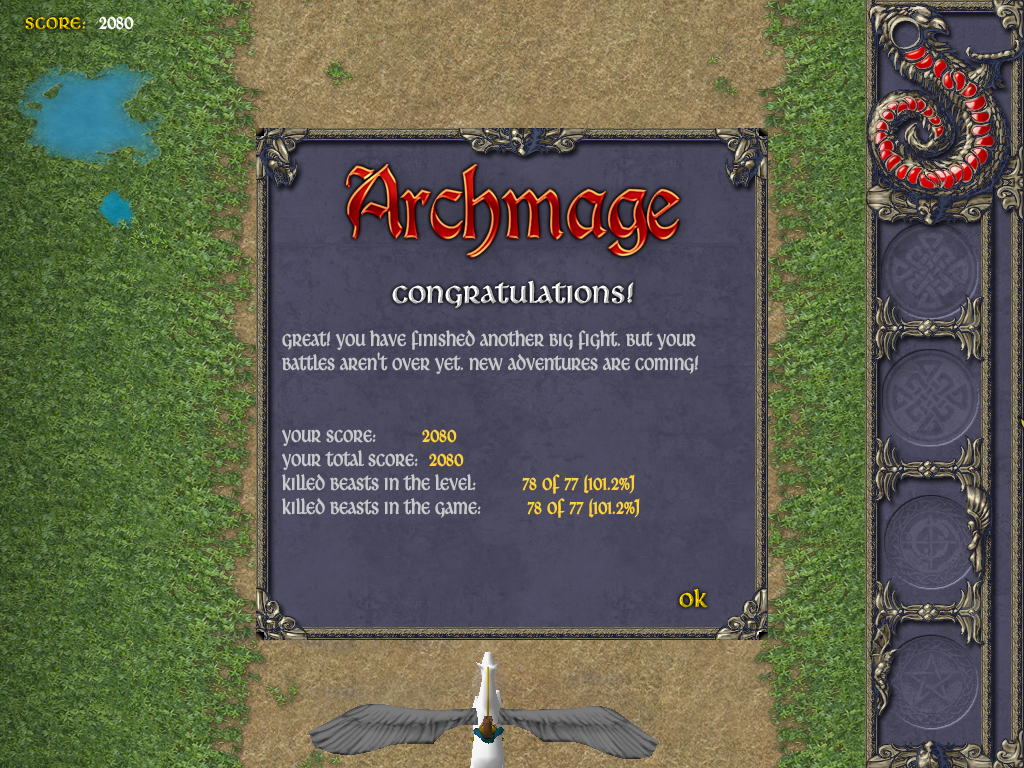 ArchMage (Windows) screenshot: This area is complete, time to progress to next one.