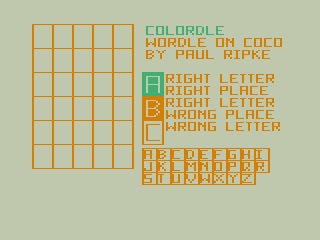 Colordle (TRS-80 CoCo) screenshot: Starting Puzzle