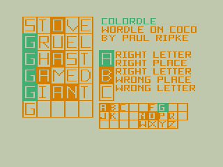 Colordle (TRS-80 CoCo) screenshot: Not Sure About This One