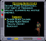 Iron Man / X-O Manowar in Heavy Metal (Game Gear) screenshot: Mission objectives