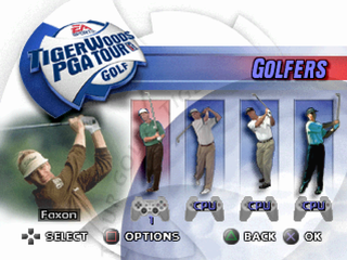 Tiger Woods PGA Tour Golf (PlayStation) screenshot: Selecting the golfers.