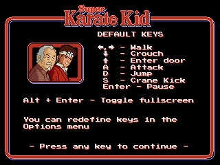 Super Karate Kid (Windows) screenshot: Instructions
