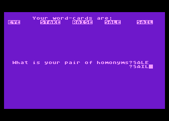 Fishing for Homonyms (Atari 8-bit) screenshot: I Found Homonyms