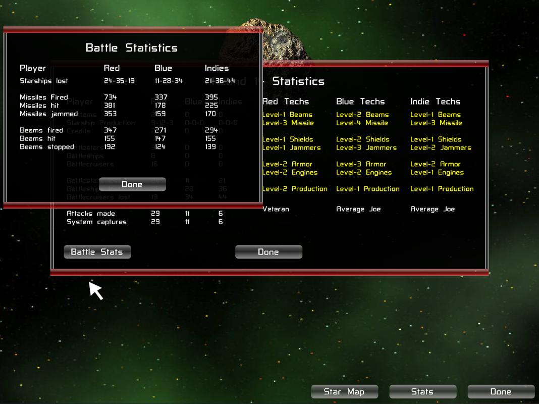 Starship Kingdom (Windows) screenshot: Final statistics