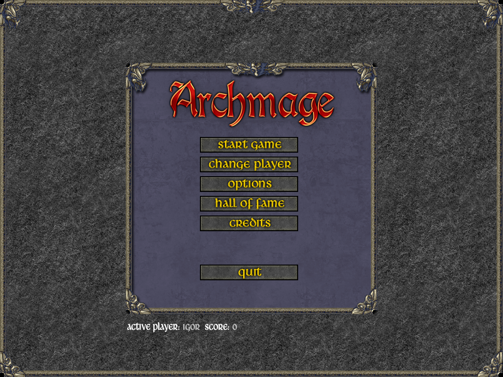 ArchMage (Windows) screenshot: Main menu.