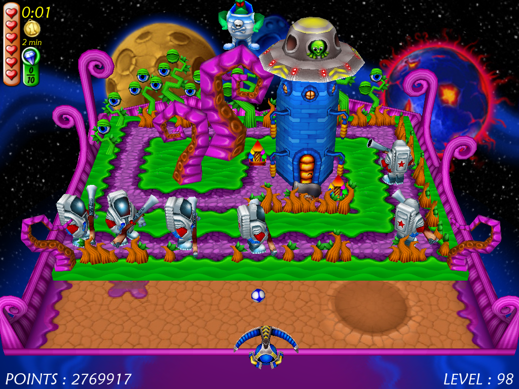 Magic Ball 4 (Windows) screenshot: Astronauts are fully armed and ready to storm the alien emperor's palace in order to finally put an end to the alien abductions.