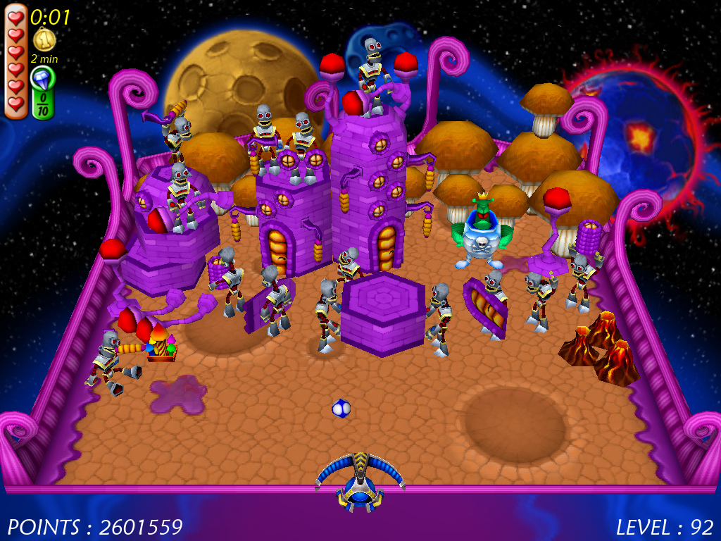 Magic Ball 4 (Windows) screenshot: Alien robots are building a palace for their alien emperor.