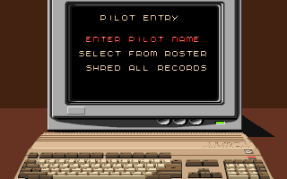 Snow Strike (Amiga) screenshot: Entering a new pilot.