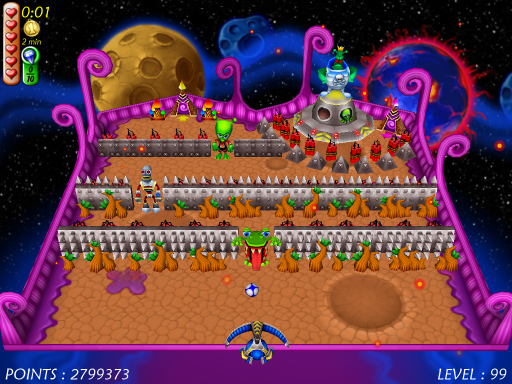 Magic Ball 4 (Windows) screenshot: This alien fortification will be hard to break through, but it has to be done in order to get to the alien emperor.