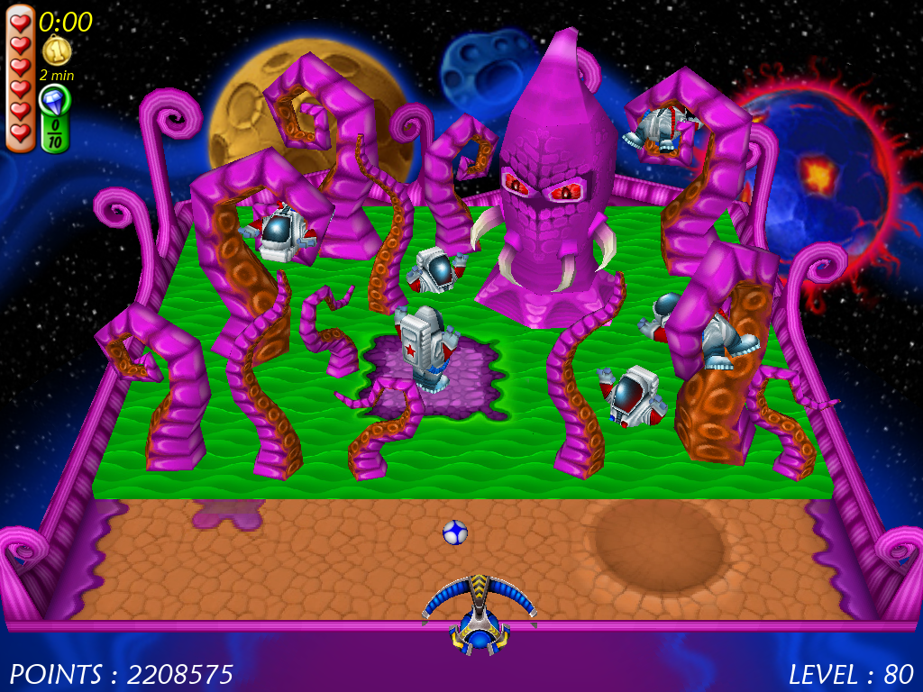 Magic Ball 4 (Windows) screenshot: Astronauts are under attack by the alien octopus.