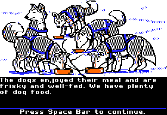 Dog Sled Ambassadors (Apple II) screenshot: Feeding the Dog
