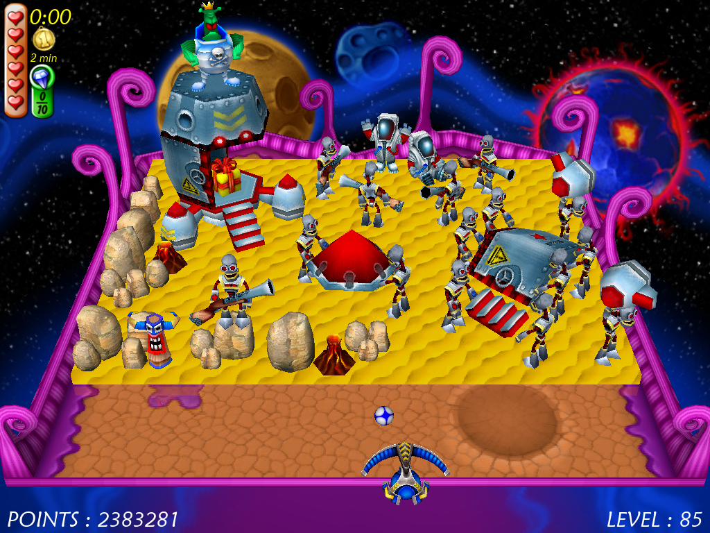 Magic Ball 4 (Windows) screenshot: Alien robots are scrapping spaceship of the astronauts.