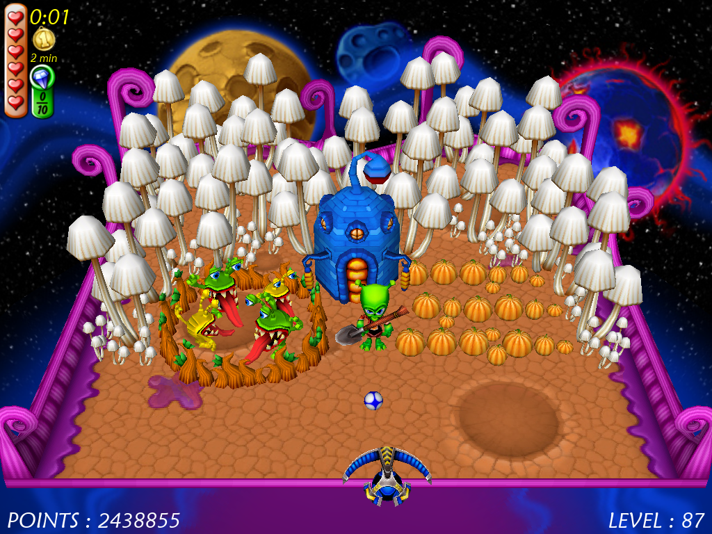 Magic Ball 4 (Windows) screenshot: Alien farm, where an alien goes to defend his alien cattle.