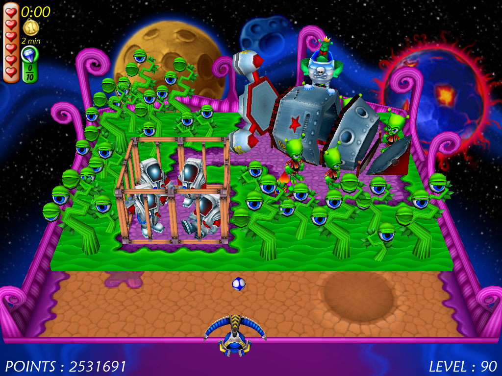 Magic Ball 4 (Windows) screenshot: Aliens have took astronauts captive and they are scrapping their spaceship.