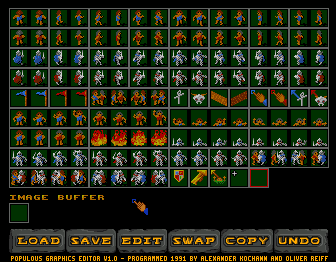 Populous: World Editor (Amiga) screenshot: populous graphics - sprites (org-size, pxl-exact)