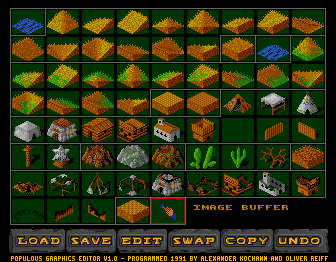 Populous: World Editor (Amiga) screenshot: editor disk graphics - land 5 (org-size, pxl-exact)