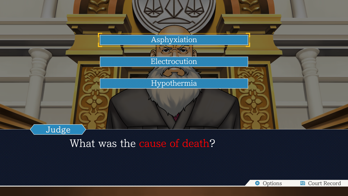 Phoenix Wright: Ace Attorney Trilogy (Windows) screenshot: Phoenix Wright 3. What is the cause of death?