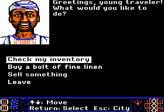 Caravans to Timbuktu! (Apple II) screenshot: Trading with the Locals