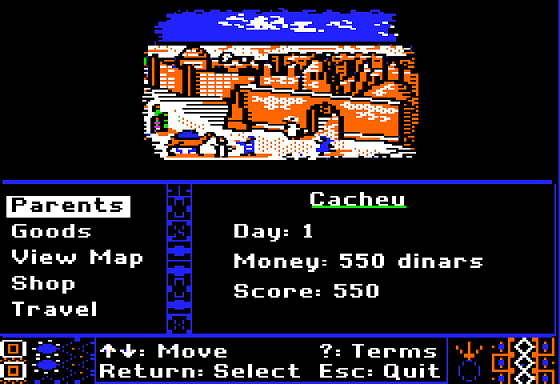 Caravans to Timbuktu! (Apple II) screenshot: Starting in Cacheu