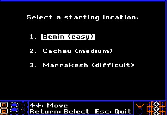 Caravans to Timbuktu! (Apple II) screenshot: Game Difficulty