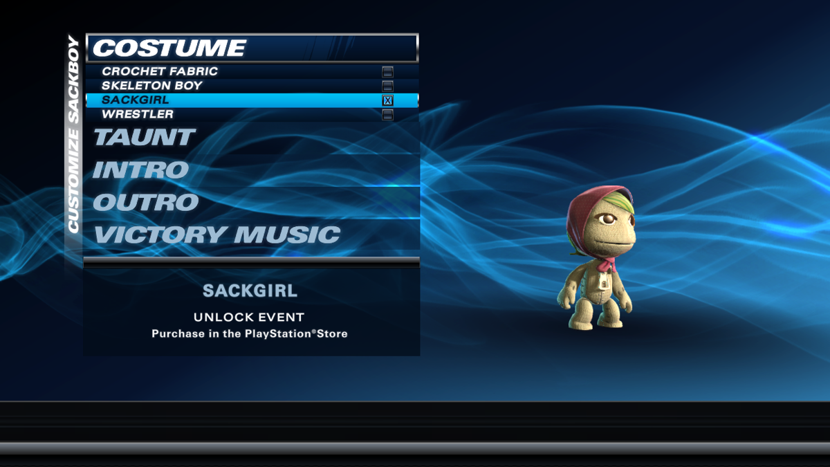 PlayStation All-Stars Battle Royale: 'Sackgirl' Sackboy Costume (PlayStation 3) screenshot: Sackboy becomes sackgirl