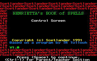 Henrietta's Book of Spells (Amiga) screenshot: Control screen