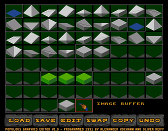 Populous: World Editor (Amiga) screenshot: editor disk graphics - land 6 (org-size, pxl-exact)