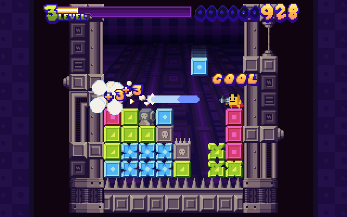 Super Puzzle Platformer Deluxe (Windows) screenshot: Enemies and traps can only be destroyed by breaking adjecent blocks