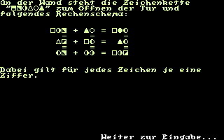 Schwert und Magie IV: Folge 7+8 (Commodore 64) screenshot: Folge Nr. 7: Trying to solve a puzzle.