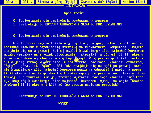 Foka Sylabinka (DOS) screenshot: Editor manual