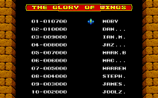 Gemini Wing (Amiga) screenshot: Entering a high score.