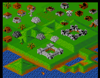 Populous: World Editor (Amiga) screenshot: populous graphics - land 1 - test (org-size, pxl-exact)