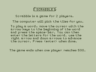 Scrabble (TRS-80 CoCo) screenshot: Title Screen