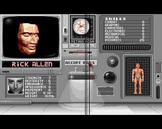 Corporation (Amiga) screenshot: Next to females you may also choose males...