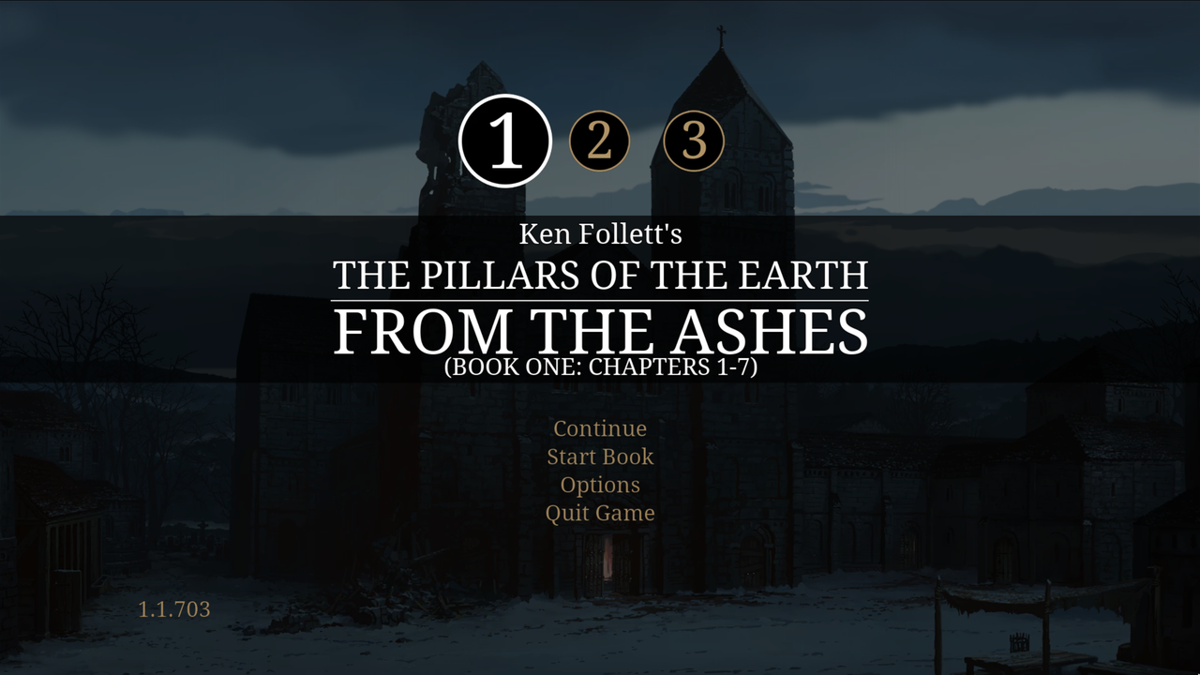 Ken Follett's The Pillars of the Earth (Windows) screenshot: Title screen: Book 1 - From The Ashes