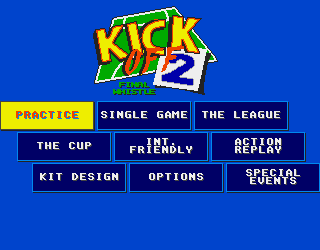 Kick Off 2: The Final Whistle (Amiga) screenshot: Main menu