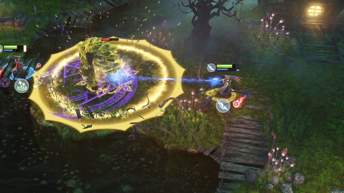 Nine Parchments (Windows) screenshot: These huge shielded enemies are only invincible from the back