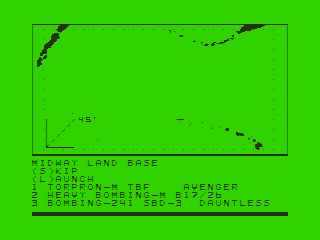CINCPAC: The Battle of Midway (TRS-80 CoCo) screenshot: Preparing to Launch Sortie