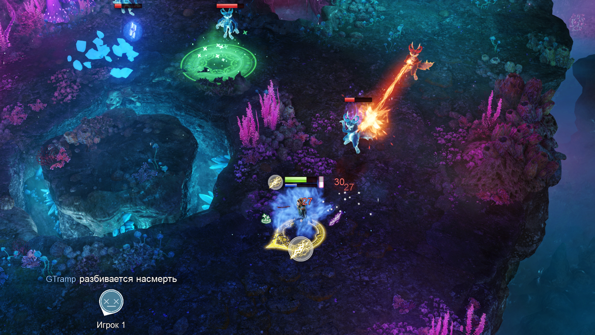 Nine Parchments (Windows) screenshot: Enemies can damage each other, but they also can heal using the players' healing circles
