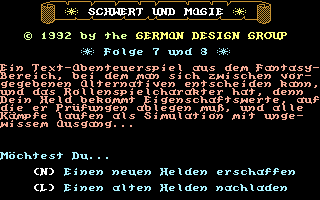 Schwert und Magie IV: Folge 7+8 (Commodore 64) screenshot: Main Menu.