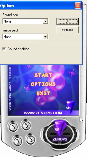 Pox (Windows) screenshot: Options popup