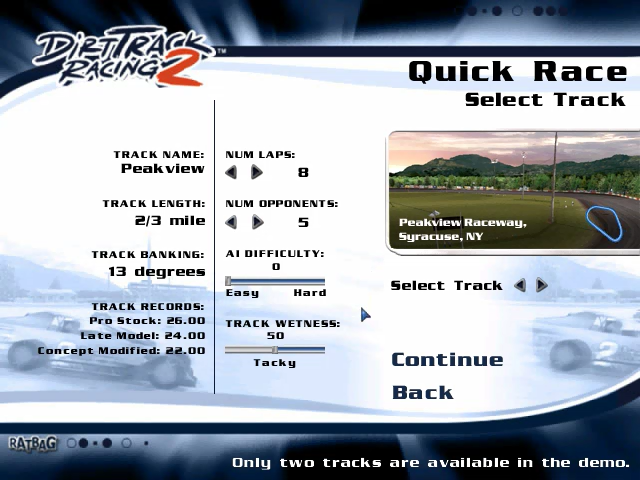 Dirt Track Racing 2 (Windows) screenshot: Choose track