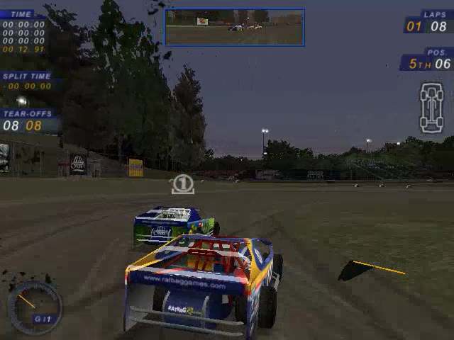 Dirt Track Racing 2 (Windows) screenshot: Black flag for cutting the track