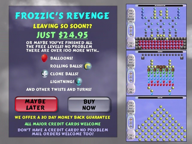 Frozzic's Revenge (Windows) screenshot: Shareware exit screen
