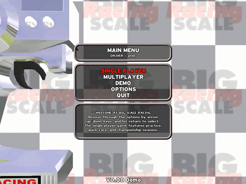 Big Scale Racing (Windows) screenshot: Main menu (demo version)