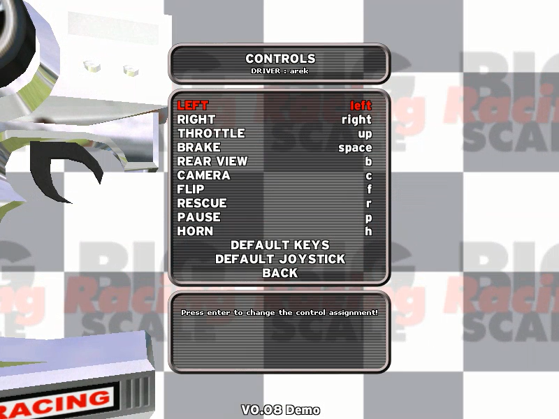 Big Scale Racing (Windows) screenshot: Define controls