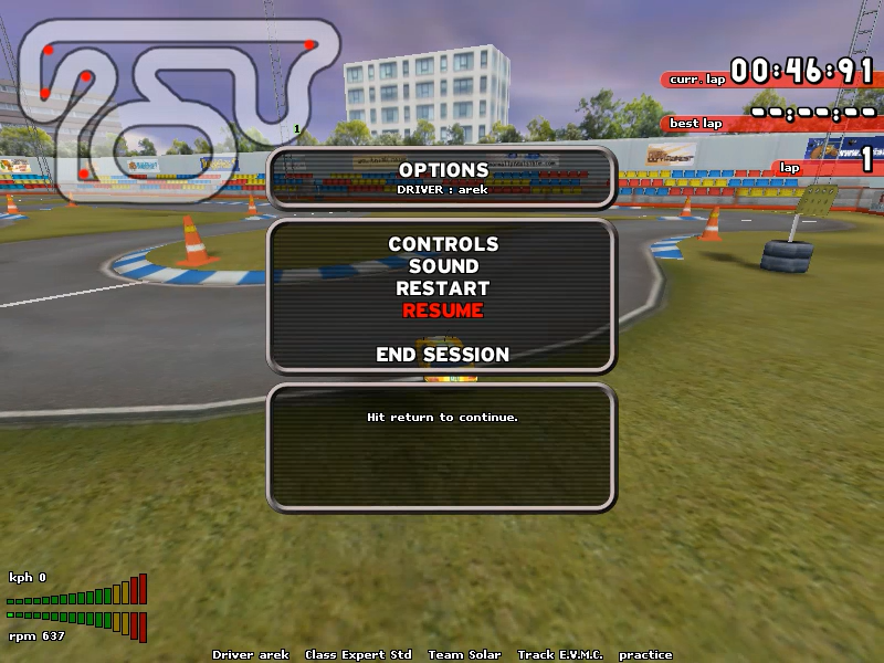 Big Scale Racing (Windows) screenshot: Pause menu