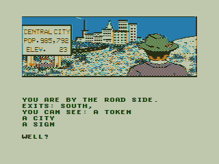 Sam Diamond, P.I.: Case of the Switch Blade Slasher (TRS-80 CoCo) screenshot: The Sun Rises on Central City