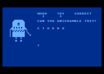 Word-Scramble (Atari 8-bit) screenshot: Scrambled Word