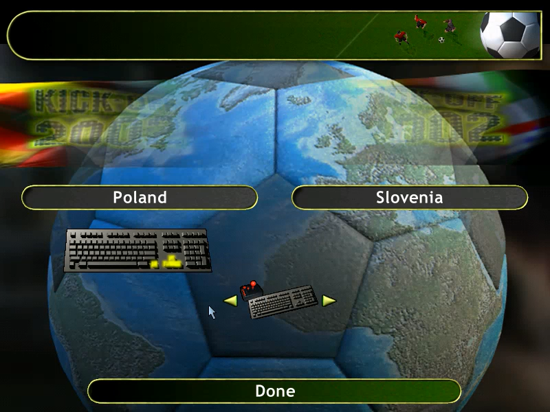 Kick Off 02 (Windows) screenshot: Choose the team and controls
